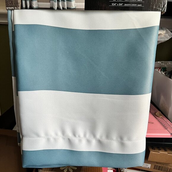 HALF MOON Blue & White Room Darkening Insulated Curtain Panels (BRAND-NEW!) - Picture 2 of 6